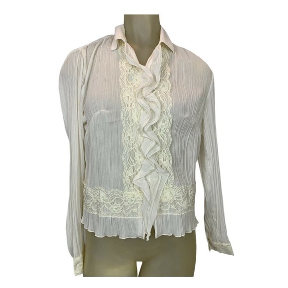 Coldwater Creek Tops - Coldwater Creek Blouse top Size X Small  Ivory Crinkle lace New $69